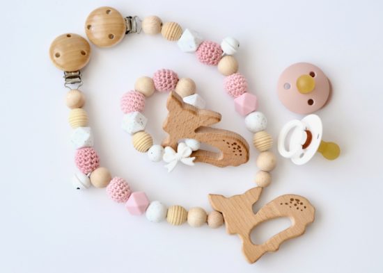2er Set "Rehkitz" Kinderwagenkette und Beissring