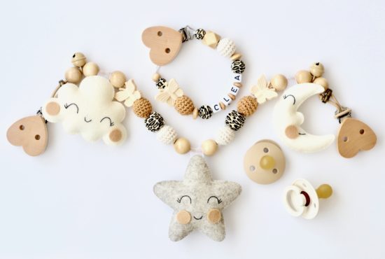 2er Set "Wolke, Mond, Stern" aus Kinderwagenkette und Schnullerkette